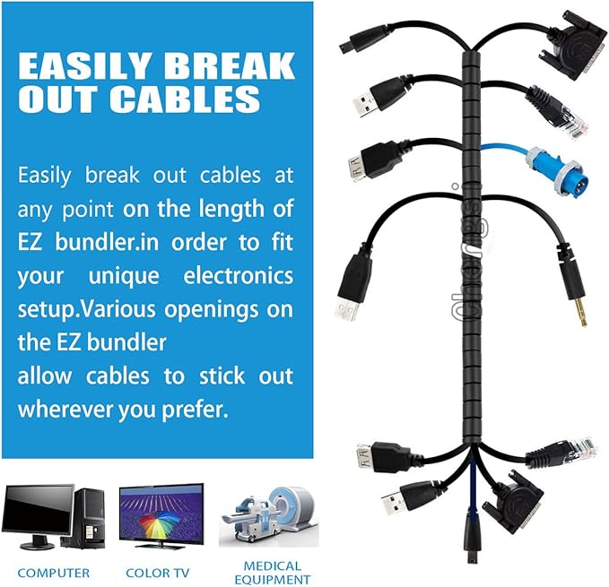 Cable Organizer Coiled Tube Sleeve Cable Cable Management Sleeve (Silver Length59inches Diameter1.1inches)