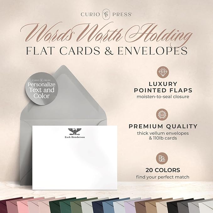 Curio Press Personalized Stationery for Women & Men - A2 Army Flat Thank You Cards with Custom Notecards, Personalized Note Cards with Envelopes and Name, Custom Stationery - Military Officer Flat