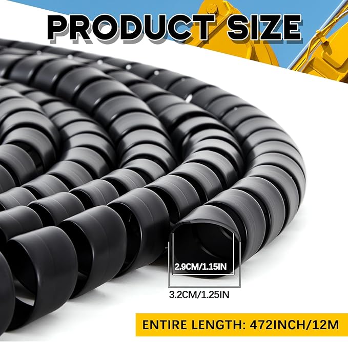 Innconee 1 Pcs Spiral Wrap Cable Protector, Safe 1.25" Od x 40' Pre Cut Lengths Hydraulic Hose Protector Wrap to Avoid Wear and Extend Life for Hydraulic Pneumatic Hoses(Black)