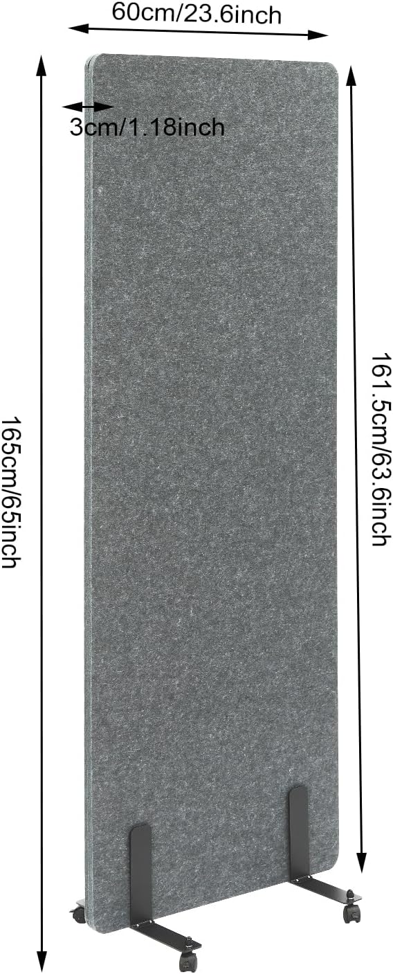 24 x 66 inch Privacy Panel, Soundproof Room Divider W/Wheels, Freestanding Noise Reducing Acoustic Room Wall Divider for Office Sound Proofing & Reducin