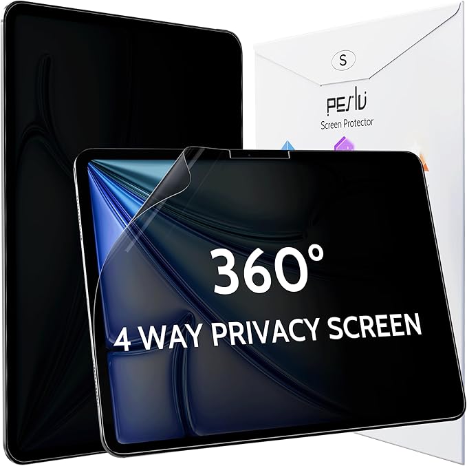 Peslv 360° Privacy Screen for iPad Air 11 Inch 2024/2025 (M2/M3, 6th/7th Gen), Anti Glare Blue Light Spy Filter Private Cover, High Sensitive Bubble-Free Easy Install Black Security Protector
