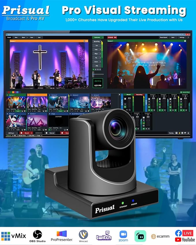 Prisual NDI PTZ Camera System Gen 5, 30X Optical Zoom, NDI 6 & NDI HX3 Certified, AI Auto Tracking, PoE HDMI Bundle PTZ for Church Worship,NDI PTZ Controller, (NDI PTZ Bundle TEM-30N PROx2+TEM-JOY1)