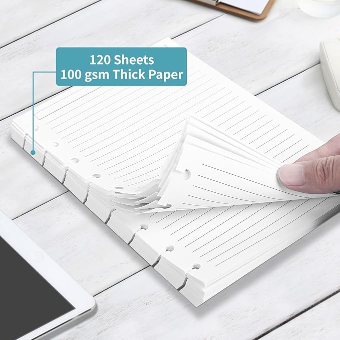 Discbound Refill Paper, Classic Size (7" x 9.25") Disc Paper Refill for Note-Taking System Discbound Planner Inserts with 240 Pages, 5 Sheets Dividers, White Binder Inserts