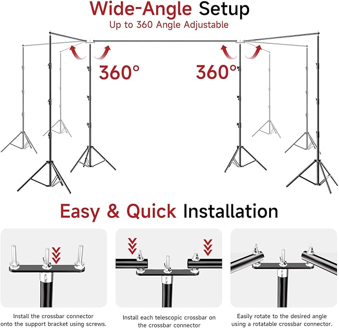 BEIYANG 10x30FT Photo Backdrop Stand, Angle Adjustable Triple Crossbar Extender Mount, Photography Background Support System, with Sand Bags,12 PCS Clamps for Wedding Party Celebration