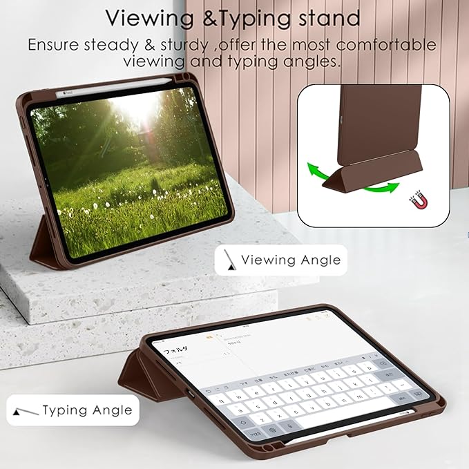 ZryXal iPad Pro 11 Inch Case (M5) 2025/ (M4) 2024 (Model: A2836/A2837/A3006), Trifold Stand Smart Cover with Pencil Holder and Soft TPU Back, Auto Wake/Sleep (Chocolate)