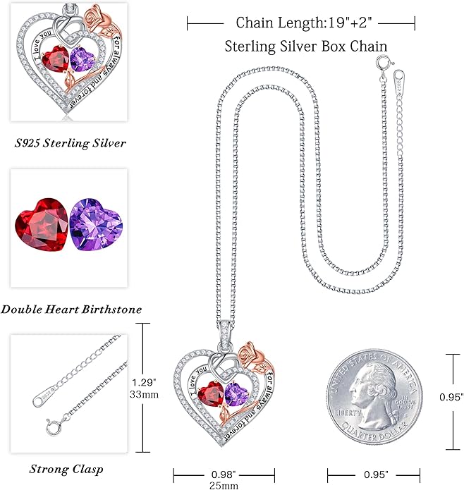 Iefil Christmas Gifts for Wife Women - 925 Sterling Silver Double Birthstone Necklace, Anniversary Birthday Gifts for Women, Jewelry Gift for Wife Girlfriend Mom Her