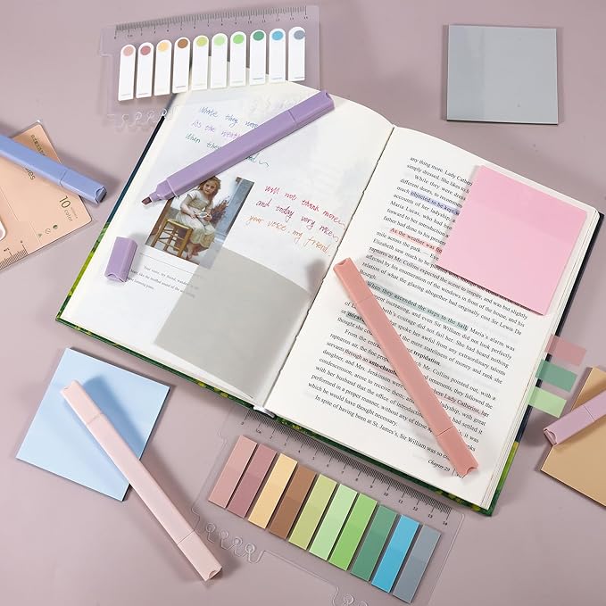 Lestp 22 Pcs Bible Study Supplies Bible Highlighters No Bleed Assorted Colors Pens 1000 Sheets Transparent Sticky Notes with 2 Black Pens Pastal Highlighters Dual Tips Morandi Book Tabs Sticky Index