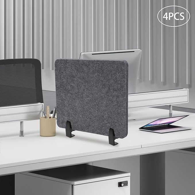 4 Pack Acoustic Desk Divider 21 x 16 Inch No Drilling Clamp-On Privacy Shields Panel Freestanding Desk Divider Desktop Sound Proof Dividers for Office Libraries School Student Desks