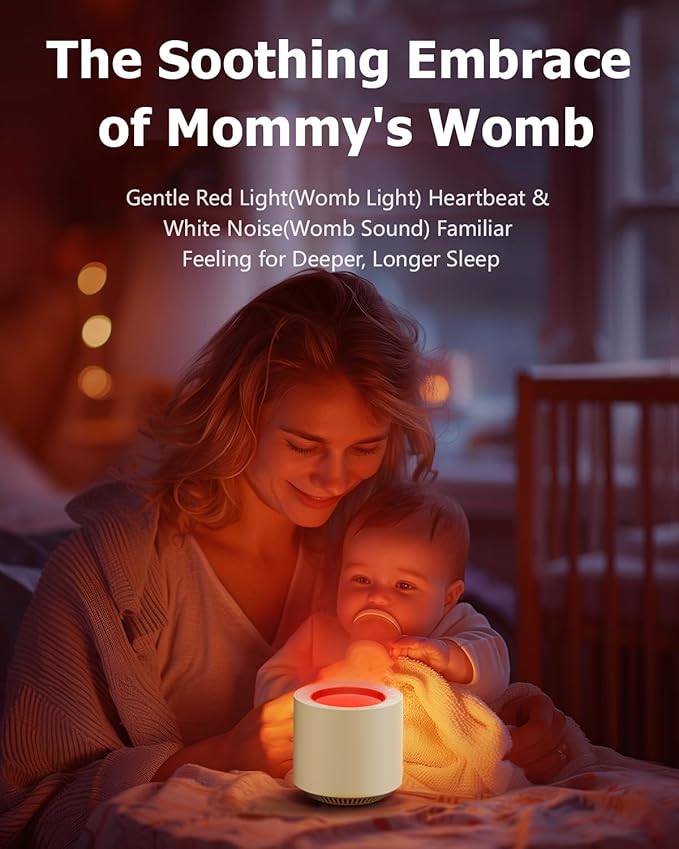 PureNurt Baby White Noise Machine: Red Light Therapy Sleep Sound Machine with 38 Soothing Sounds & Calming Womb Soother Shusher, Memory Function, Dimmable Nursery Night Light with Timer, Baby Gift