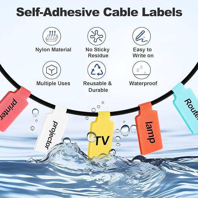 40 Pack Cable Labels Tags, Multi-Color Write On Wire Cord Tags and Charger Labels Waterproof for Cable Management and Identification Electronics (Oval)