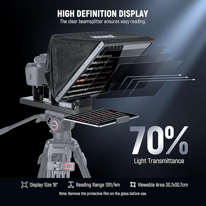 NEEWER Basics X16B Aluminum Alloy Liftable Teleprompter 16" for iPad Tablet DSLR Camera, No Assembly, Remote & App Control, Compatible with iOS Android, Pro for Online Teaching Live Streaming