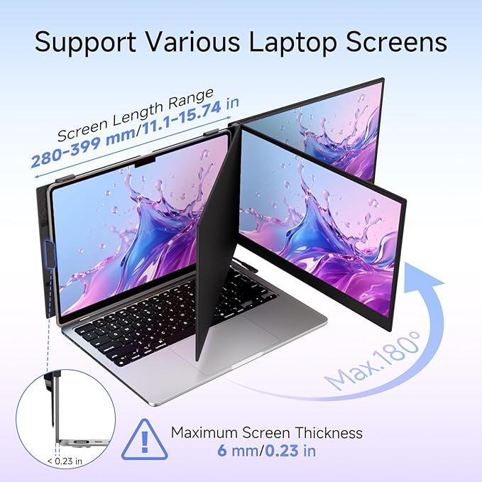 ROYY 14" Laptop Screen Extender, 0.19" Ultra-Thin Portable Monitor, FHD 1080P Dual Screen for 13-17" Laptops, Plug & Play USB-C/HDMI, Travel Monitor Compatible with Windows, Mac, Android, Switch, PS5