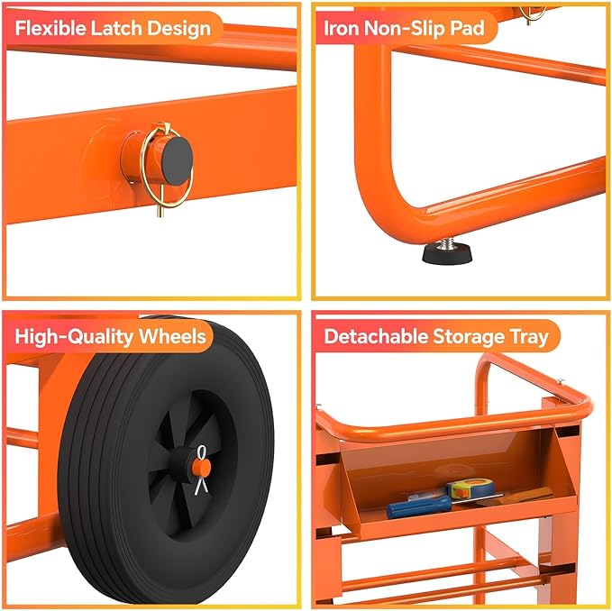 Tredre Wire Spool Rack with Wheels, Heavy Duty Cable Holder with 11 Rods – Mobile Multi-Spool Wire Rack Dispenser with Wheels and Storage Box for Efficient Workplace Cable Management, Orange