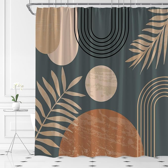 Mid Century Modern Shower Curtain Boho Grey Abstract Retro Aesthetic Fabric for Bathroom Decor Bathtub with Hooks (67" WX70 H)