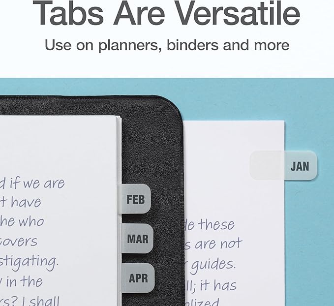 Redi-Tag Monthly Adhesive Tabs, Preprinted Tabs, 8 Sets of Jan-Dec Plus Bonus Blank Tabs, 7/17" x 1", Durable and Customizable Labels with Permanent Adhesive for Planners and Files, White (1006546)