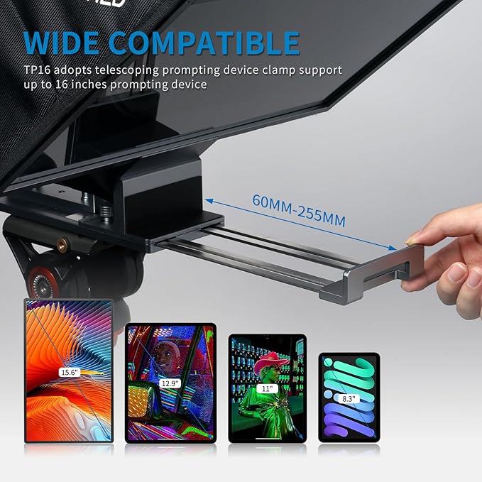 FEELWORLD TP16 16 Inch Folding Teleprompter for Up to 16" Tablet Horizontal Vertical Prompt for Live Streaming Interview Speech Online Teaching Vlogger with APP Remote Control Carry Case