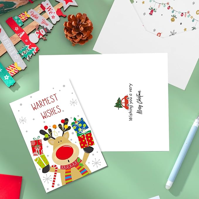 Thboxes Christmas Cards with Envelopes & Stickers, 36 Pack 4x6 Inch Merry Christmas Cards, Funny Holiday Card, 6 Assorted Designs Greeting Card for Xmas