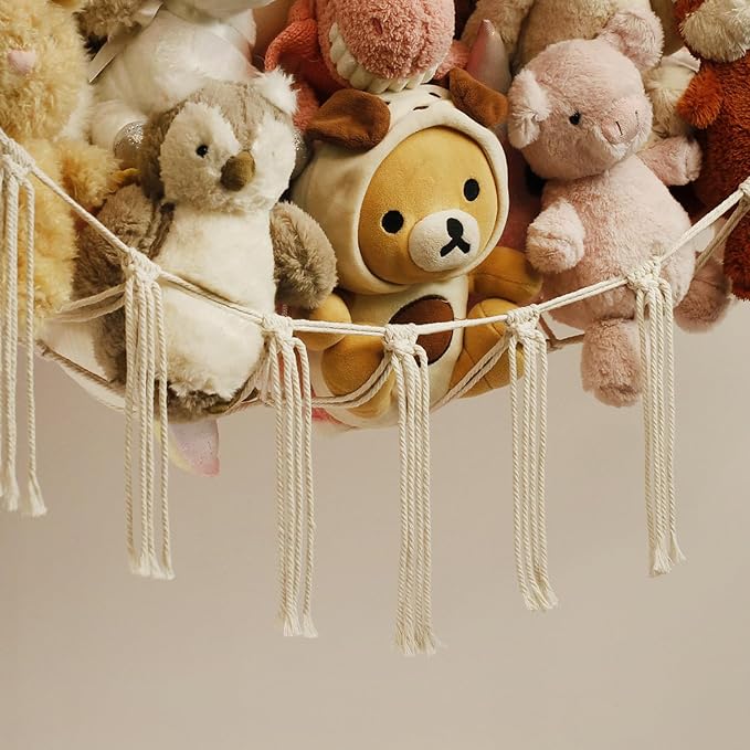 Stuffed Animal Storage Hammock or Net Corner - Large Toy Hammock Net for Stuffed Animals Room Decor - Cute Stuff Animal Organizer Plush Holder - Kids Baby Nursery Essentials Wall Bedroom Home Decor