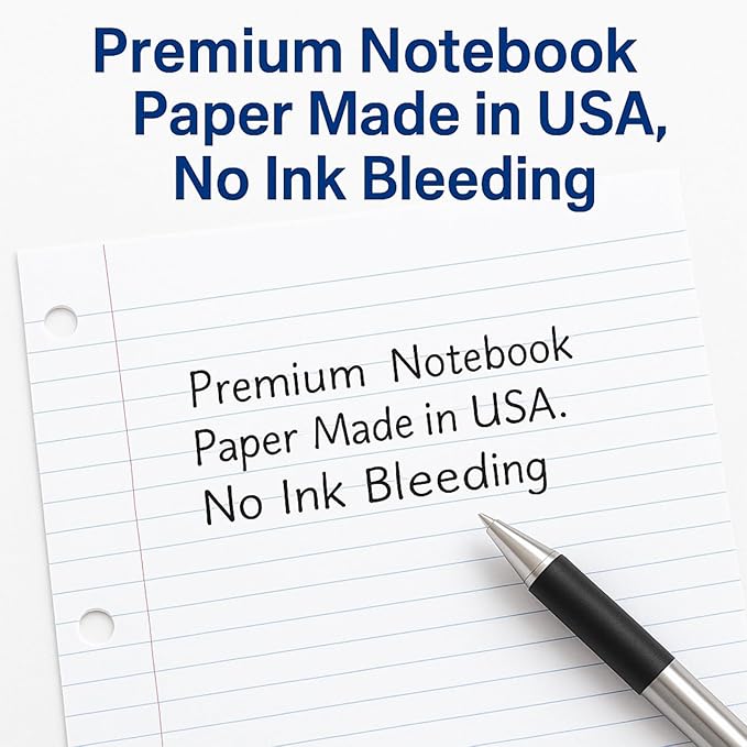 WritePads Notebook Paper Wide Ruled Loose Leaf Paper, Standard 8"x10-1/2" Bulk Lined Paper, 3 Hole Punched Filler Paper For 3 Ring Binder,150 Sheets/Pack, 4 Pack, White, MADE IN USA
