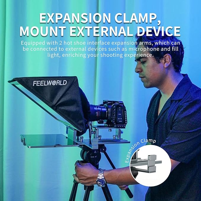 FEELWORLD TP16 16 Inch Folding Teleprompter for Up to 16" Tablet Horizontal Vertical Prompt for Live Streaming Interview Speech Online Teaching Vlogger with APP Remote Control Carry Case
