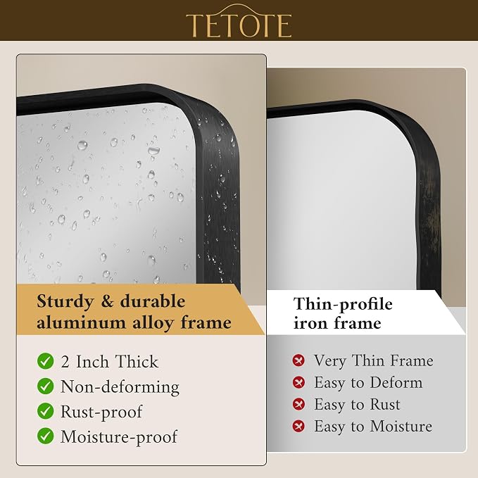 TETOTE 32 x 36 Inch Black Mirror for Bathroom,Vanity Mirror, Modern Rectangle Round Corner Matte Framed Mirror (Horizontal/Vertical)