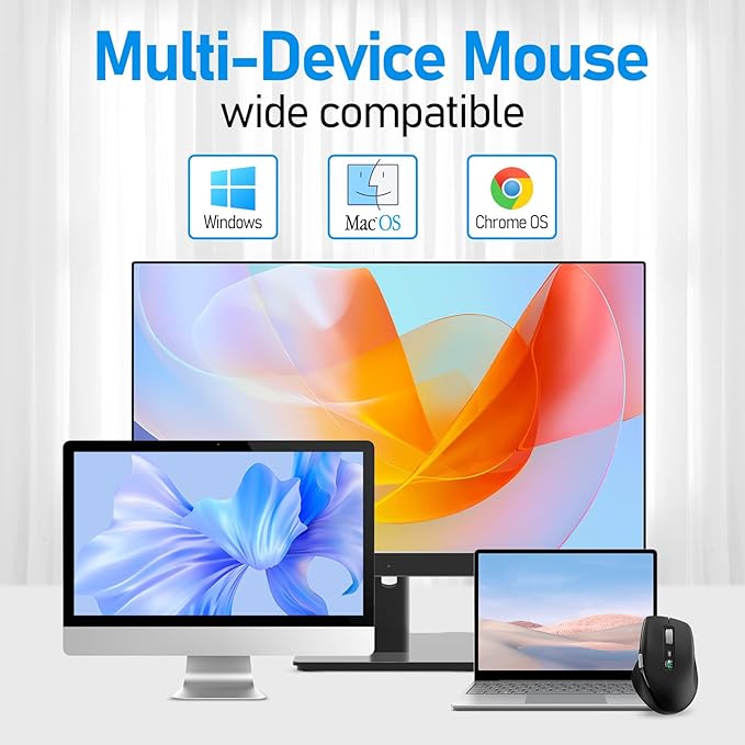 INFINMIND Wireless Bluetooth Side Scroll Mouse with Multi-Device, Ergonomic Computer Mice with Smart Flying Scroll, Quiet Click for Computer, Laptop, iPad, Tablet, MacBook (Black)