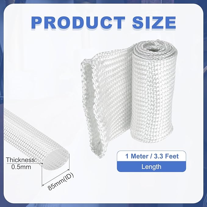 uxcell Insulation Cable Protector,85mm/3.35 Inch-1m/3 Feet High Temp Fiberglass Sleeve White