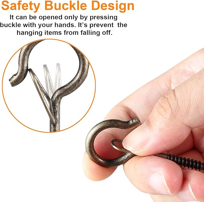 FSAH 96 PCS Q-Hanger Hooks, Screw Hooks for Outdoor String Lights, Safety Buckle Design Cup Eye Hook for Hanging Christmas Lights, Plants, Mounted on Wall Ceiling, Include 1 Wing Nut Driver, Copper