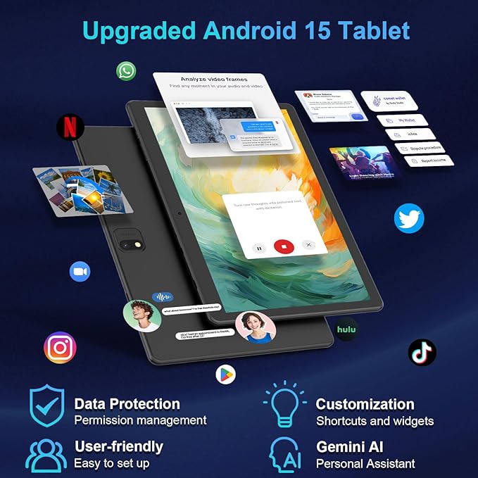 PYNAREL Android Tablet with Keyboard, 26GB+256GB, 2TB Expand, Android 15 Tablet 10 inch with Octa-Core, 8000mAh, 5G WiFi, BT5.0, Widevine L1, Split Screen, Case, Mouse, Stylus(Green Case)
