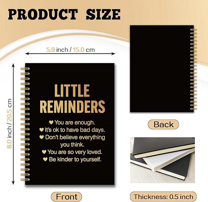 YAZMEEN Inspirational Quotes Black Gold Spiral Notebook（160 Pages） Little Reminders Blank Hardcover Notebook Office Encouragement Gift Funny Appreciation Gift for Employee Coworker Team Member Friend