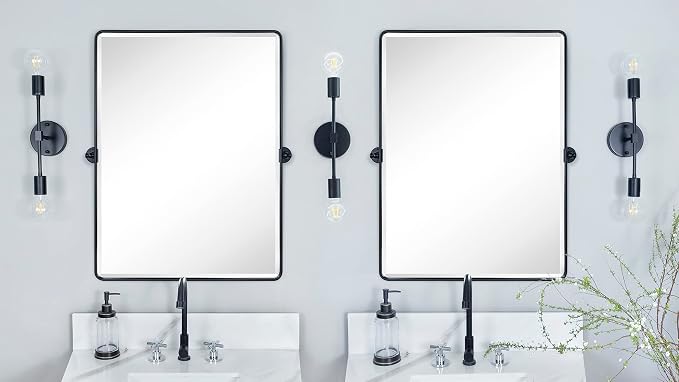 TEHOME Pivot Mirror Matt Black Tilt Vanity Mirror Large Black Metal Framed Rectangle Tilting Beveled Vanity Mirrors for Wall, Vertical Hanging, Overall 34.14 x 40 inches (Mirrror 30 x 40 inches)