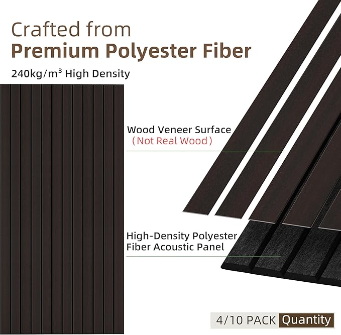 TO-TH Wood-Look Sound Panels, 4 Pack 47.2” x 23.6” Soundproof Wall Panels, Decorative Acoustic Panels,Wood Panels for Wall for Home, Office, Basement, Ebony
