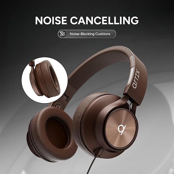 ARTIX CL750 Over Ear Headphones Wired with Mic & Volume Control, Audio with 100% Noise Cancelling Computer Wired, Plug in for Laptop, Dj Corded Studio Headphones