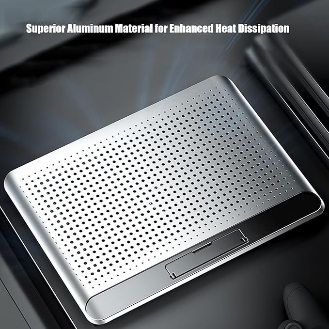 Laptop Cooling Pad – Aluminum Alloy 35x26x2.3cm | Adjustable Computer Cooler Support Quiet Laptop Stand with Fan | Keyboard Phone Tablet Book for Desk Home Workplace Dorm
