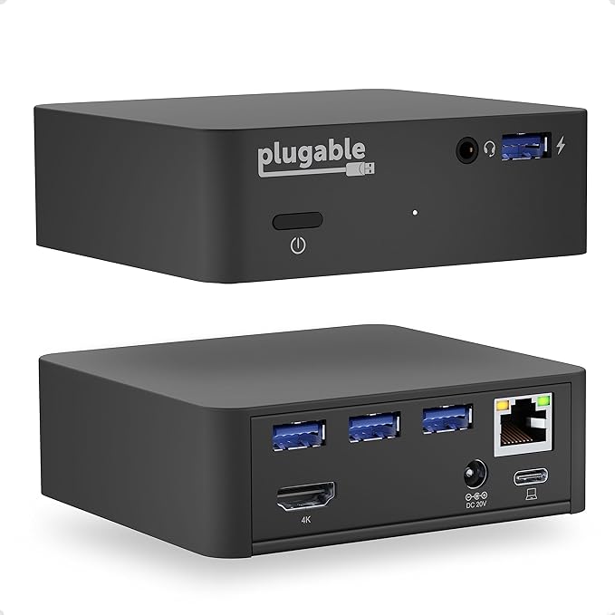 Plugable USB C Dock VESA Mount Compact with 85W Charging Thunderbolt 4/3 USB4 Compatible and Works with macOS, Windows, and ChromeOS Laptops (HDMI up to 4K@30Hz, Ethernet, 4X USB 3.0 Ports, USB-C PD)