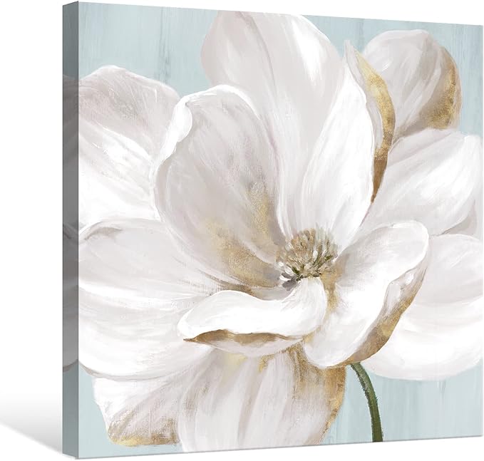 SEVEN WALL ARTS White Magnolia Wall Art Flower Artwork Floral Canvas Painting Vintage Nature Botanical Painting Modern Farmhouse Wall Decor for Bedroom Living Room Bathroom Office 24"x24"