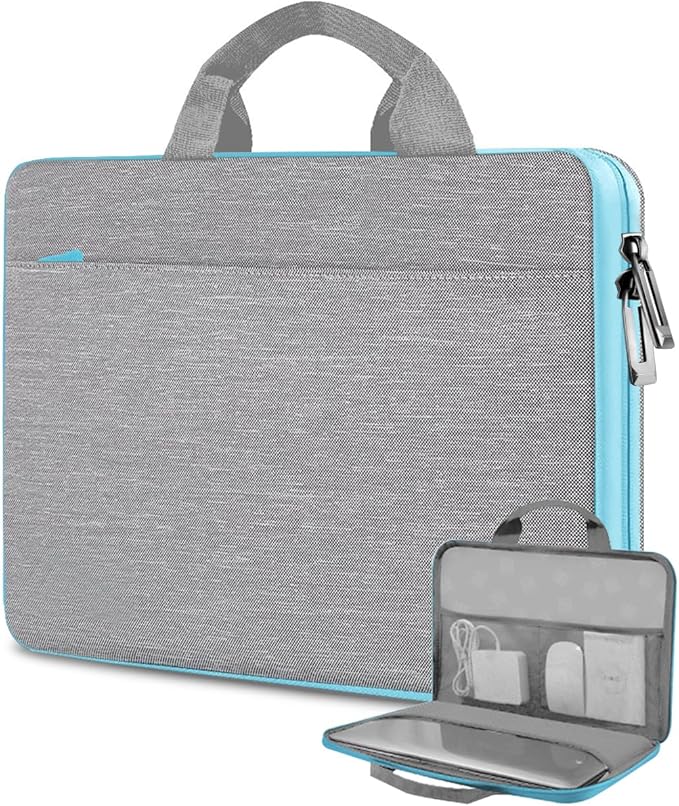 Hseok Laptop Case 13.3-14 inch Briefcase Handbag, Water-Resistant and Shockproof Computer Sleeve Compatible with MacBook Pro 14", Mac Air/Pro 13.3" and 13"-14" Notebooks Chromebooks,Light Gray-Blue