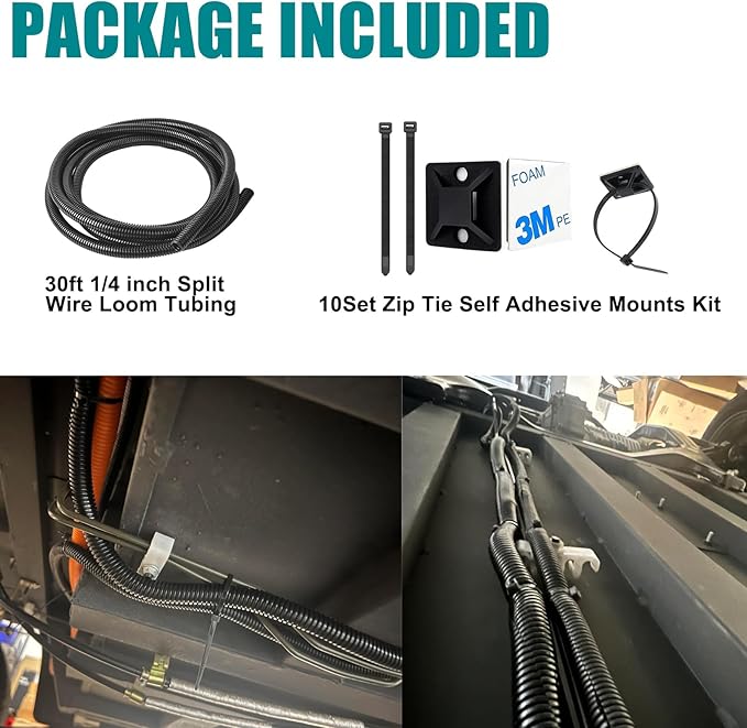 1/4 Inch Wire Loom Split Tubing - 30 ft Cord Protector Electric Wires Covers, Automotive Wire Flexible Conduit, Plastic Wire Cover with Cable Zip Tie (1/4"-30ft)