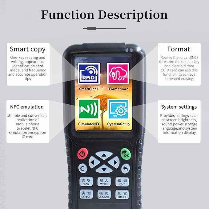 RFID Reader Writer X100 RFID Copier Multi-Frequency Smart Card Reader ID IC Elevator Card RFID Writer for Access Control System with 125khz T5577 Key Fobs/Cards and 13.56mhz IC Key Tags