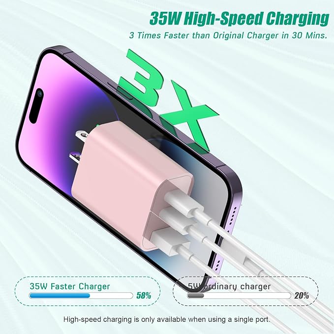USB C Charger Block for Apple iPhone 17 Fast Charging, 2-Pack 35W USB Charging Block PD Power Adapter Multiport Type C Wall Charge Block for iPhone 17/Air/16/16 Pro/15/15 Pro/Pro Max/Plus/14/13/12
