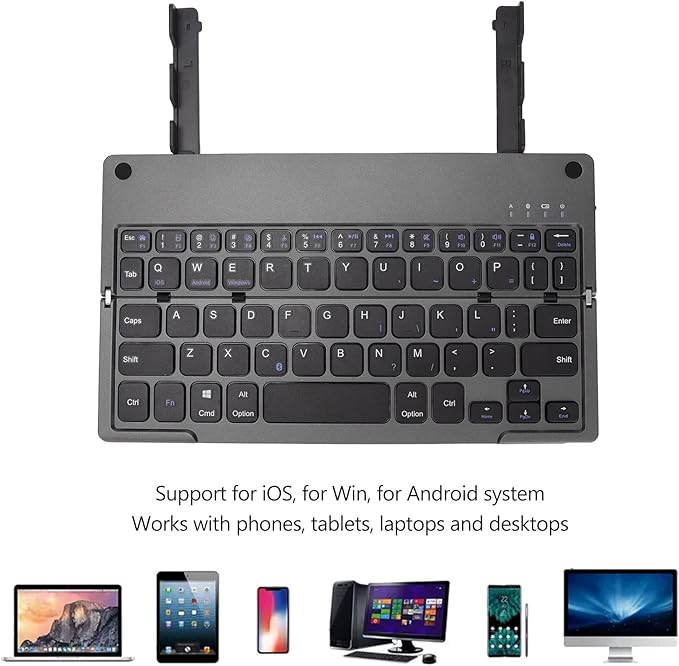 Vvikizy Foldable Laptop Keyboard, Portable Wireless BT Keyboard with 140mAh Battery and Phone Holder, for iOS Tablets Laptops
