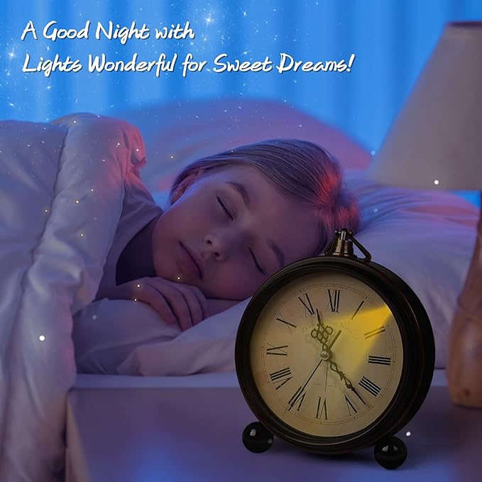 RODH Battery Alarm Clock,Vintage Retro Alarm Clock with Night Light，Hangable,Super Silent, Non Ticking Analog Small Table Clock for Bedroom,Bedside, Desk,Shelf