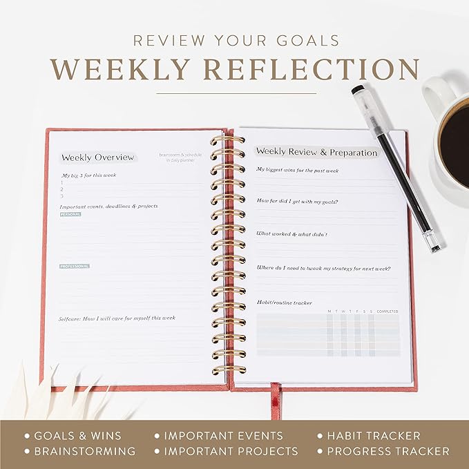 The ADHD Planner - Undated Daily Weekly Schedule Organizer Journal for Disorganized People - Habit Tracker Record Emotions & Mood - Academic Goals - Structure & Focus for Adults Brains (Spiral) (Red)