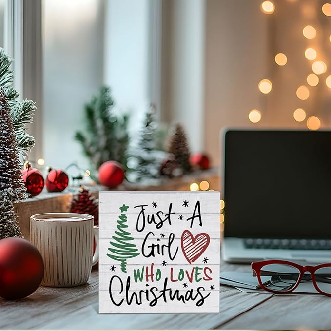 Christmas Decor for Home Just a Girl Who Love Christmas Decor for home Office Merry Xmas Decorations Table 5 x 5 Inches