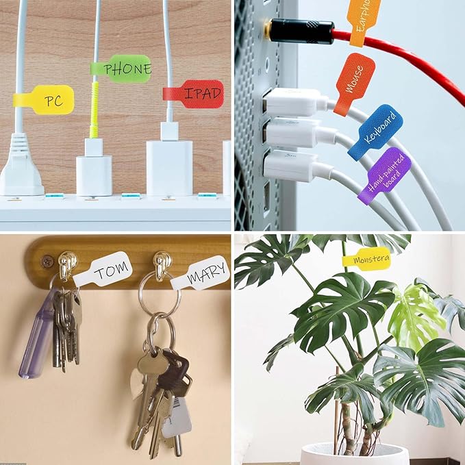 40 Pcs Cable Cord Labels, Hianjoo Self Adhesive Cable Tags Colorful Wire Identification Label Reusable Write-on Name Tags for Organizing Wires 8 Colors Multiple Uses