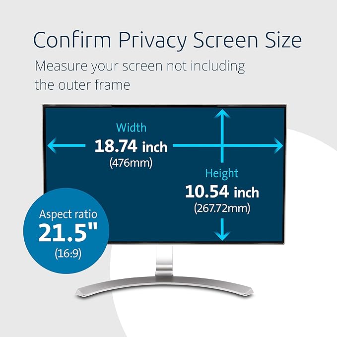 Kensington MagPro 21.5 Inch Magnetic Computer Privacy Screen for Desktop, Removable 16:9 Computer Privacy Filter, Anti-Glare Blue Ray Reduction, Compatible with Slim Bezel Monitors, K55420WW