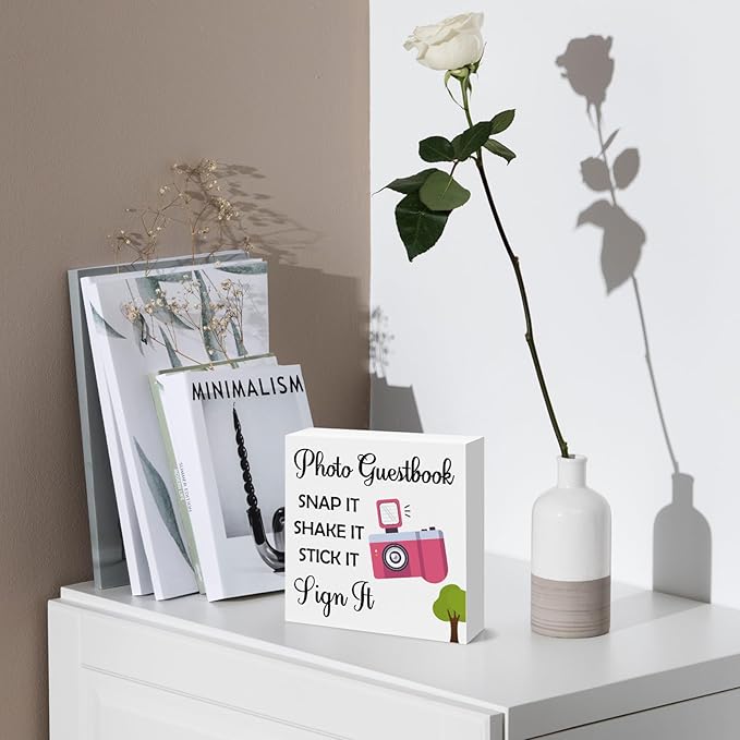 Wedding Photo Guestbook Sign Wooden Box Sign Wedding Party Signs for Reception Ceremony Guest Book Table Wooden Decor Signs Party Decorations Baby Showers Bridal Showers Engagement Decorations