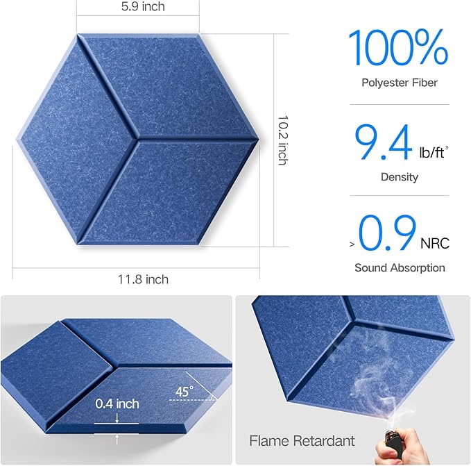 16 Pack Self-Adhesive Acoustic Panels 12" X 10" X 0.4" - Sound Proof Foam Panels for Wall with High Density, Y-Lined Design, Flame Resistant, Absorb Noise and Eliminate Echoes(Sky Blue)