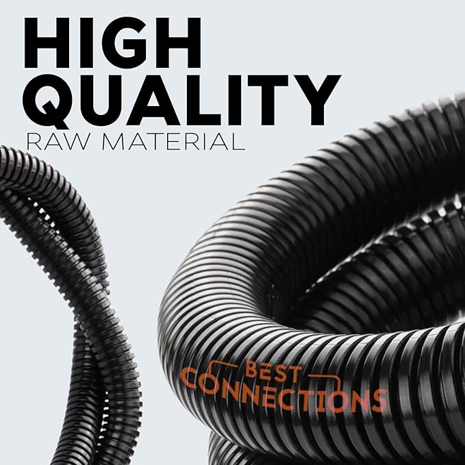 BEST CONNECTIONS Split Wire Loom Flex-Guard Convoluted Tubing Protective Split Cable Sleeves for Auto Home Industrial Electrical Wires Chemical Resistant Conduit Black (1/2" - 100ft)