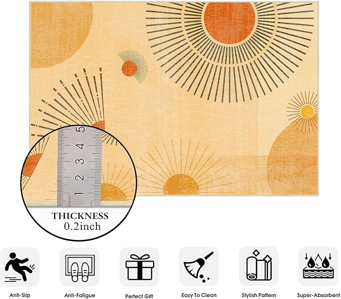 9x12 Large Area Rug for Living Room Sun Rug Mid Century Modern Rugs Machine Washable Boho Geometric Rug Non Slip Printed Low Pile Indoor Floor Carpet for Dining Room Bedroom Office,Yellow
